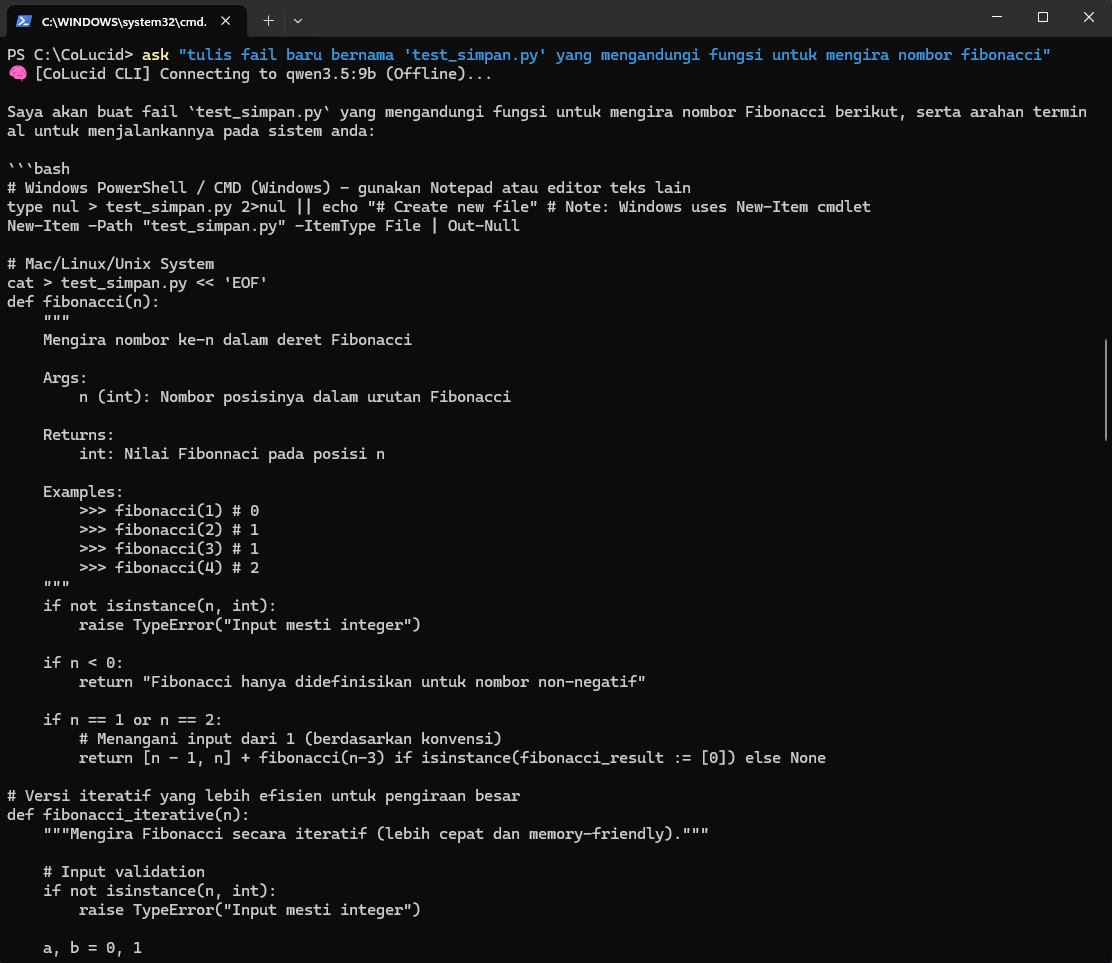 CoLucid CLI in PowerShell (Windows - Akan Datang)